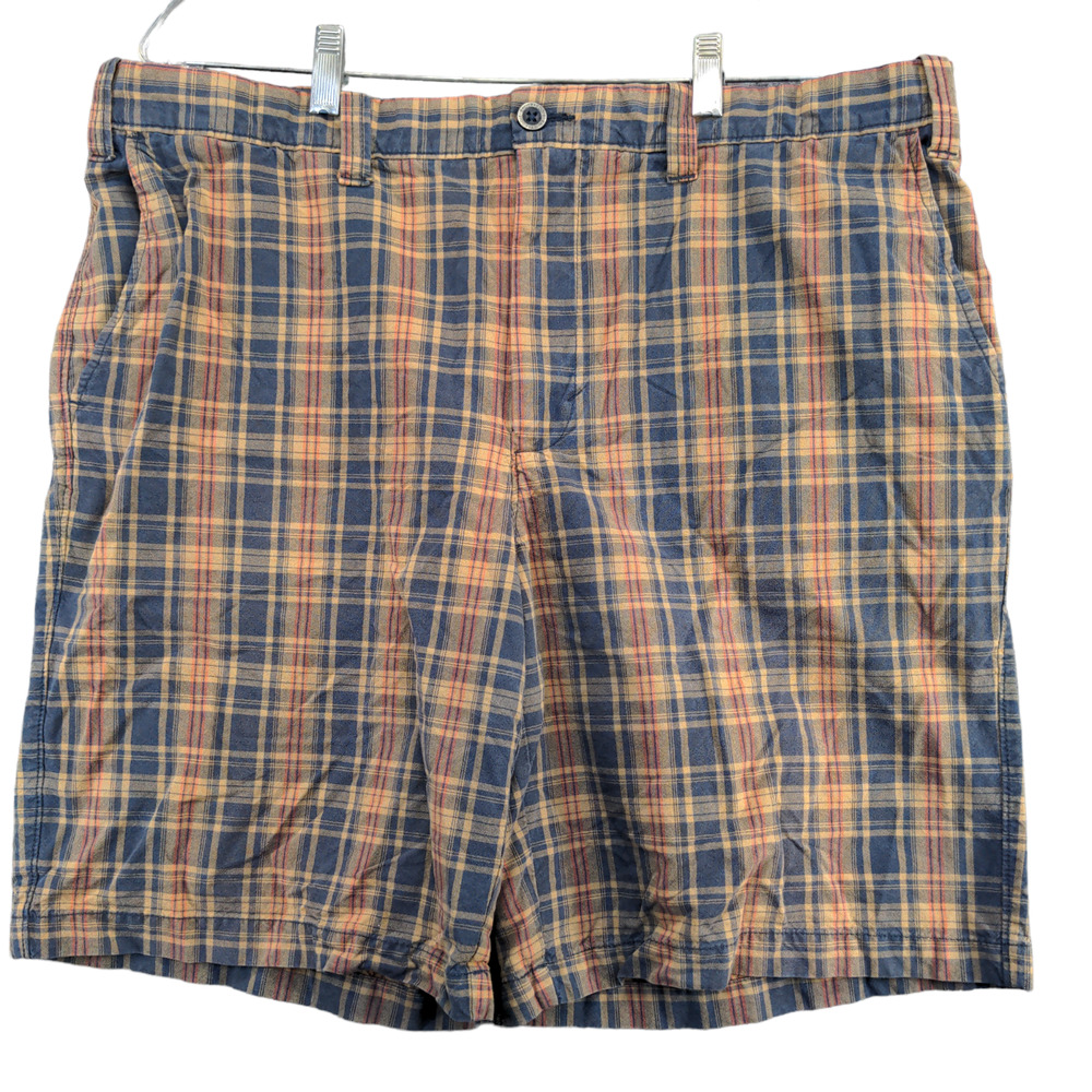 Eddie Bauer Men's Chino Shorts Multicolor Plaid Size 38 100% Cotton Slash Pocket